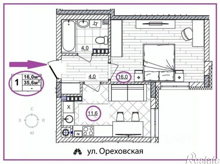 1-комн квартира в новом доме ул Зеленхозовская, 7,  д. 7