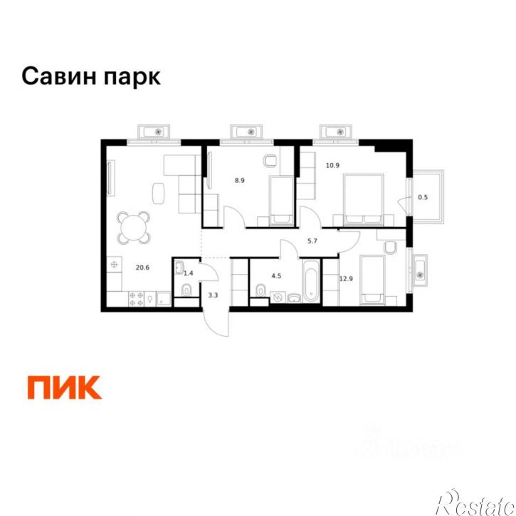 3-комн квартира в новом доме деревня Утечино
